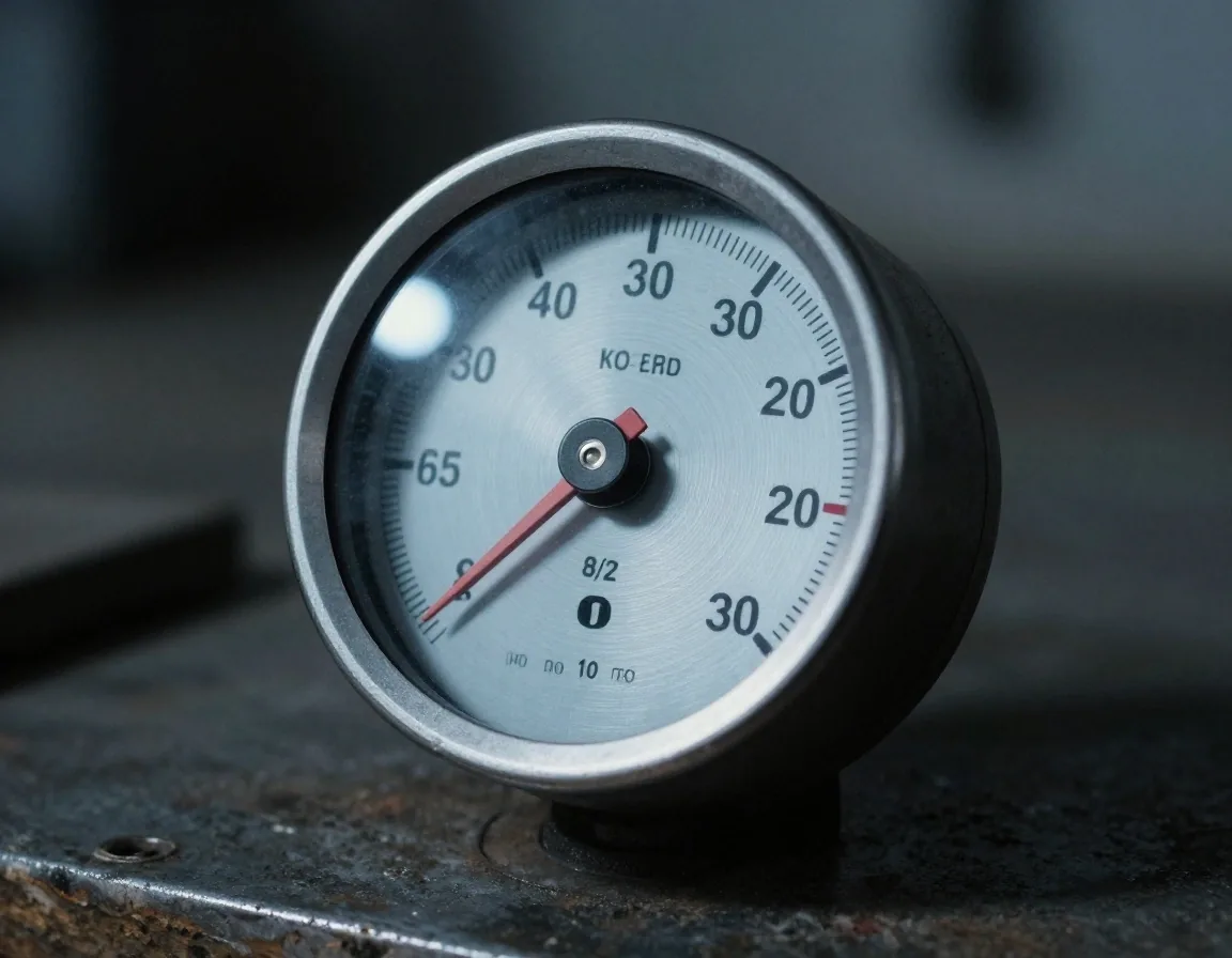 Close-up of a brushed metal instrument needle under workshop light