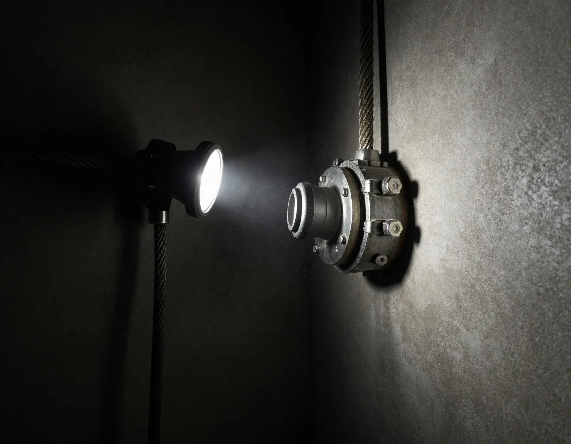 Pressure gauge dial close-up under spotlight
